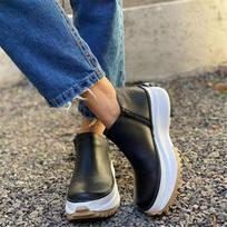 2025 New Women Platform Martin Boots,Cemented Sole Round Toe Low Cut Ankle Boots 35 juoda