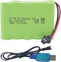 6.0V 2800mAh AA įkraunama baterija su SM-2P kištuku ir USB įkrovimo laidu – Suderinama su TB141 TB142 DE37 žalia