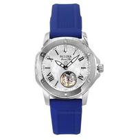 „Bulova Marine Star“ silikoninis dirželis „Mother Of Pearl“ automatinis ciferblatas 96L324 100M moteriškas laikrodis perlamutro spalvos