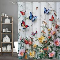 Drugelio gėlės botaninis dušo užuolaida, dekoratyvinė vonios kambario dušo užuolaida, vandeniui atspari dušo užuolaida su kabliukais 90*180cm