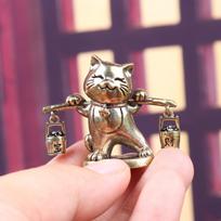 Brass Lucky Cat Figurine Feng Shui Decorative Animal Sculpture Fortune Statue for Office Table