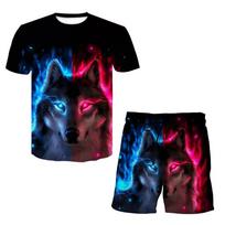 3D Cartoon Harajuku Wolf T-shirt Men Short Sleeved Home Clothing Game Sets XS šviesiai pilka spalva