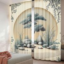 2 vnt. Ramumo užuolaida Japoniško sodo įkvėpti akmenys Banguojantis smėlis Medis Švelni akvarelė Tinka svetainei ir miegamajam 29x65in(75x166cm) beige