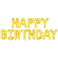 Folinių balionų rinkinys raidžių girlianda "Happy birthday", aukso spalvos (13 vnt./40 cm)