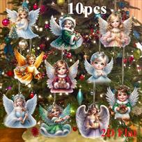 10 vnt. Rankų darbo akrilinių Kalėdų angelo papuošalų su virvele - Šventinio medžio papuošalai 10 pieces of angels