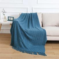 European-style Simple New Four Seasons Universal Diamond-shaped Siesta Blanket Blanket Sofa Blanket Knitted Blanket Bed Cover Air-conditioning Blanket 127*182CM mėlyna