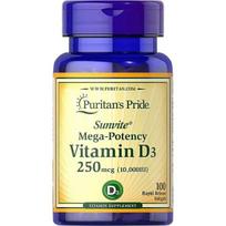 Puritan's Pride - Vitaminas D3 10 000 TV, 100 minkštų kapsulių