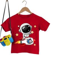 Astronaut on The Rocket Print T Shirts Kids Short Sleeve Tshirt Cartoon Astronaut Boys Girls T-shirt Summer Tee Shirt Tops 110