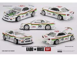 Mini GT Kaido House Modeliukas 1/64 1999 Nissan Skyline GT-R (R34) Tamiya *The Grasshopper* V1, white/green/red (yra Sandėlyje)