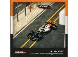 PRE-ORD3R Tarmac Modeliukas 1/64 McLaren MCL60 Lando Norris, Spanish Grand Prix 2023 Qualifying, white/black/orange