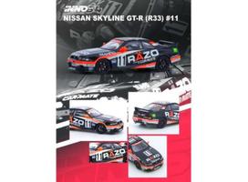 PRE-ORD3R Inno64 Modeliukas 1/64 Nissan Skyline GT-R R33 #11 *Razo Trampio* N1 Super Endurance Series, Sendan Highland 1995 Winner, black/red/white