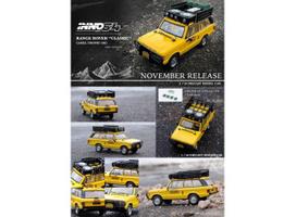 PRE-ORD3R Inno64 Modeliukas 1/64 1982 Range Rover *Camel Trophy* with 1 Tool Box & 4 Fuel Tanks on the Rood Rack included, camel yellow