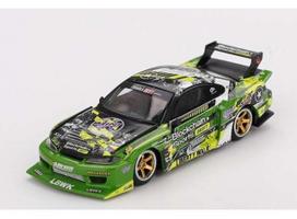 Mini GT Modeliukas 1/64 2024 Nissan Silvia S15LB-Super Silhouette #555 V2 Formula Drift Japan, green/yellow (yra Sandėlyje)