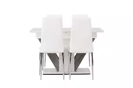 Disa valgomojo stalas 120/160*80 – baltas / pilkas MDF + Pastill valgomojo kėdė - sidabrinė / balta PU _4