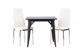 Tempe Valgomojo stalas - juodas / juodas MDF + Pastill valgomojo kėdė - sidabrinė / balta PU _2
