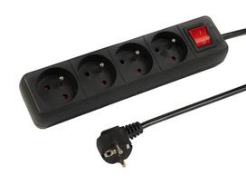 PR-470WSP maitinimo ilgintuvas 4 lizdai su įžeminimu + jungiklis 3m juodas 3x1.5mm