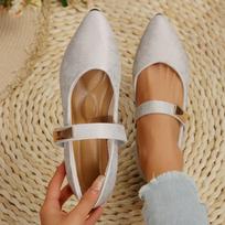 A Line Mary Jane Shoes Pointed Toe Socks 2024 French Gentle Four Seasons Heel Shoes Women Flats Flat Chunky Single Shoes 36 smėlis