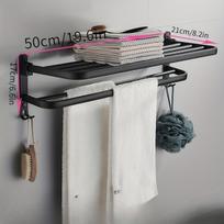 Sieninis rankšluosčių laikiklis su strypu,  Juoda vonios rankšluosčių kabykla 50 cm