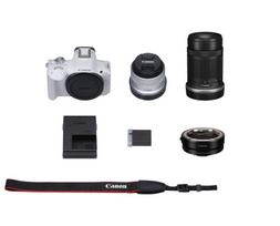 Skaitmeninis fotoaparatas Canon EOS R50 + RF-S 18-45mm IS STM (White) + RF-S 55-210mm IS STM + Mount Adapter EF-EOS R