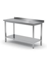 Prie sienos tvirtinamas plieninis stalviršis su apvadu ir lentyna 140x60cm - Hendi 811481