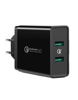 2x USB-A 36W QC3.0 telefono pakrovėjas - juodas