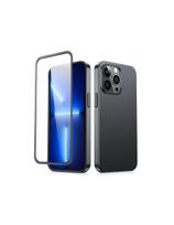 Dėklo dangtelis iPhone 13 Pro, galinis ir priekinis dangtelis + grūdintas stiklas, juodas