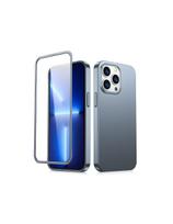 Dėklo dangtelis iPhone 13 Pro, galinis ir priekinis dangtelis + grūdintas stiklas, pilkas