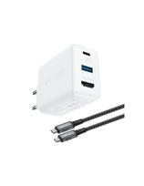 2in1 Sieninis įkroviklis su USB-C laidu + USB-C - HDMI 4K adapteris baltas