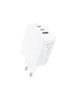 GaN greitas įkroviklis 2x USB-C USB-A PPS PD QC4+ 65W balta