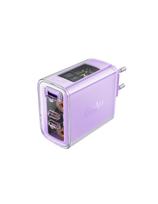 GaN 65W tinklo įkroviklis 3 prievadai 1x USB 2x USB-C violetinė