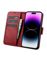 2 viename odinis atverčiamas dangtelis iPhone 14 Pro Max Anti-RFID piniginės dėklas, raudonas