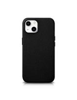 iPhone 14 magnetinis odinis dėklas su MagSafe Litchi Premium Leather Case juodu