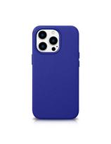 „iPhone 14 Pro Max“ magnetinis odinis dėklas su tamsiai mėlynu „MagSafe Litchi Premium Leather Case“.