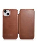 „iPhone 14 Plus“ magnetinis atverčiamas odinis dėklas „MagSafe CE Oil Wax Premium Leather Brown“.