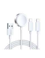 3in1 kabelis USB-A laidas su indukciniu įkrovikliu + 2x iPhone Lightning 1,2 m baltas