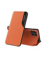 Eco Leather View Case elegantiškas dėklas su atvartu ir stovo funkcija, skirta Samsung Galaxy A22 4G oranžiniam telefonu...