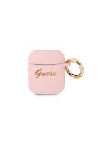 Guess Silicone Vintage Script dėklas, skirtas AirPods 1/ 2 – rožinis