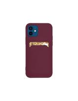 Card Case silikoninis piniginės dėklas su kišene kortelėms ir dokumentams Samsung Galaxy A22 4G burgundy