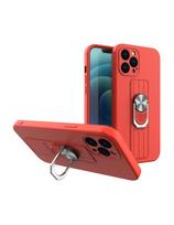 Ring Case silikoninis dėklas su pirštų laikikliu ir stovu iPhone 12 Pro raudonas