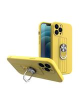 Ring Case silikoninis dėklas su pirštų laikikliu ir stovu iPhone 13 mini geltonai