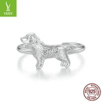 Yinziyun Mielas Auksaspalvis Retriveris Šuniukas Atviras Žiedas - 925 Sterlingo Sidabras Vyrams ir Moterims Adjustable Opening (Size 8 US)