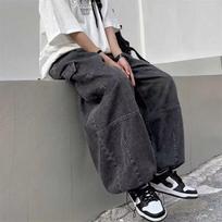 Men's Spring and Autumn Handsome Hip-hop Work Pants Teenager Mid-waist Loose Retro Jeans 3XL juoda