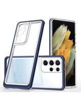 Skaidrus 3in1 dėklas, skirtas Samsung Galaxy S22 Ultra, gelinis dangtelis su rėmeliu, mėlynas