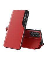 Eco Leather View Case, elegantiškas dėklas su atvartu ir stovo funkcija, skirtas Samsung Galaxy A73, raudonas