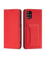 Magnetinis kortelių dėklas Samsung Galaxy A13 5G, dangtelis, kortelių piniginė, kortelių stovas, raudonas