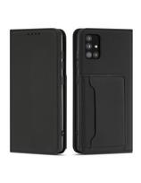 Magnetinis kortelių dėklas Xiaomi Redmi Note 11, dangtelis, kortelių piniginė, kortelių stovas, juodas