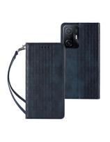 Magnetinio dirželio dėklas, skirtas Samsung Galaxy A12 5G piniginės dangtelis + mini pakabukas, mėlynas