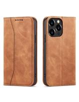 Magnet Fancy Case dėklas skirtas iPhone 13 Pro Max, dangtelis, kortelių piniginė, kortelių stovas, ruda