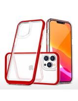Skaidrus 3in1 iPhone 14 Pro dėklas, silikoninis dangtelis su raudonu rėmeliu