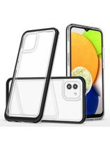 Skaidrus 3in1 dėklas Samsung Galaxy A03 silikoninis dangtelis su rėmeliu, juodas